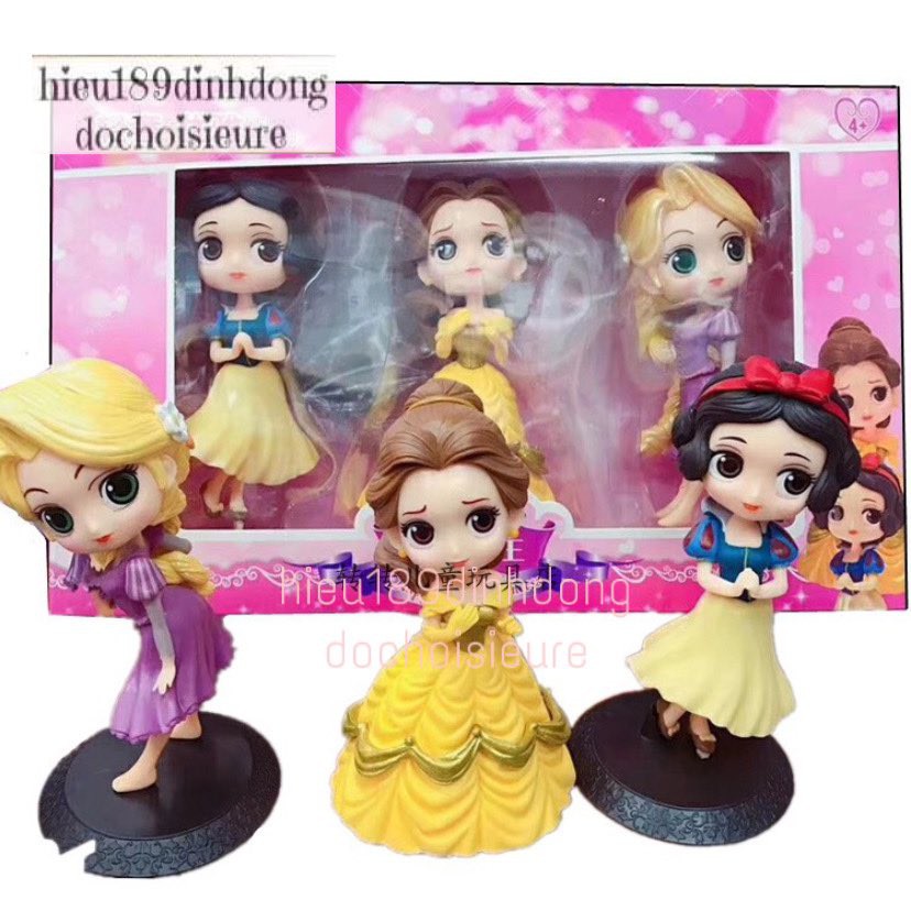 Bộ 3 mô hình tĩnh công chúa Disney có đế bạch tuyết , bell , rapunzel