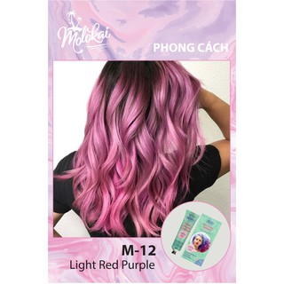 Kem nhuộm tóc phủ bạc MOLOKAI màu hồng tím sáng M-12 chiết suất từ thiên nhiên tặng kèm trợ oxy dưỡng 60ml
