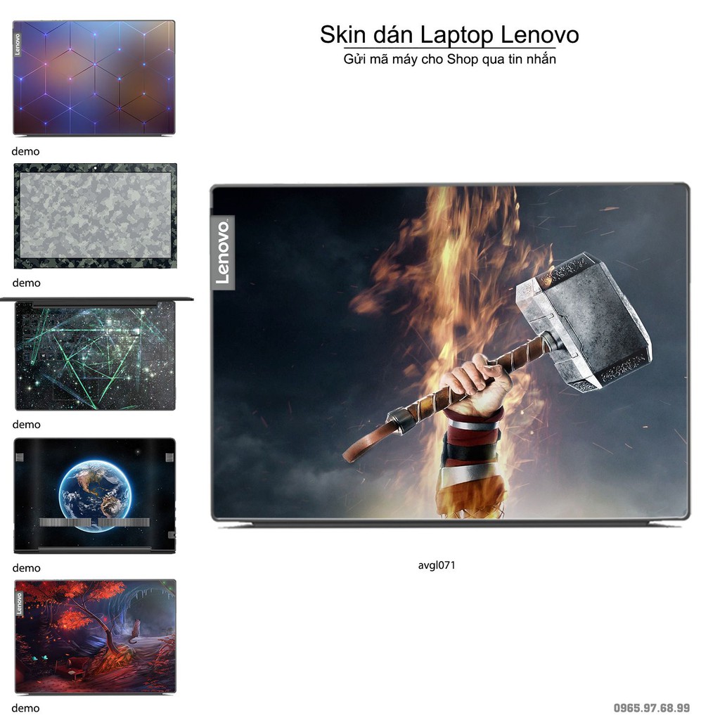 Skin dán Laptop Lenovo in hình Mjolnir - Avenger - avgl071 (inbox mã máy cho Shop)