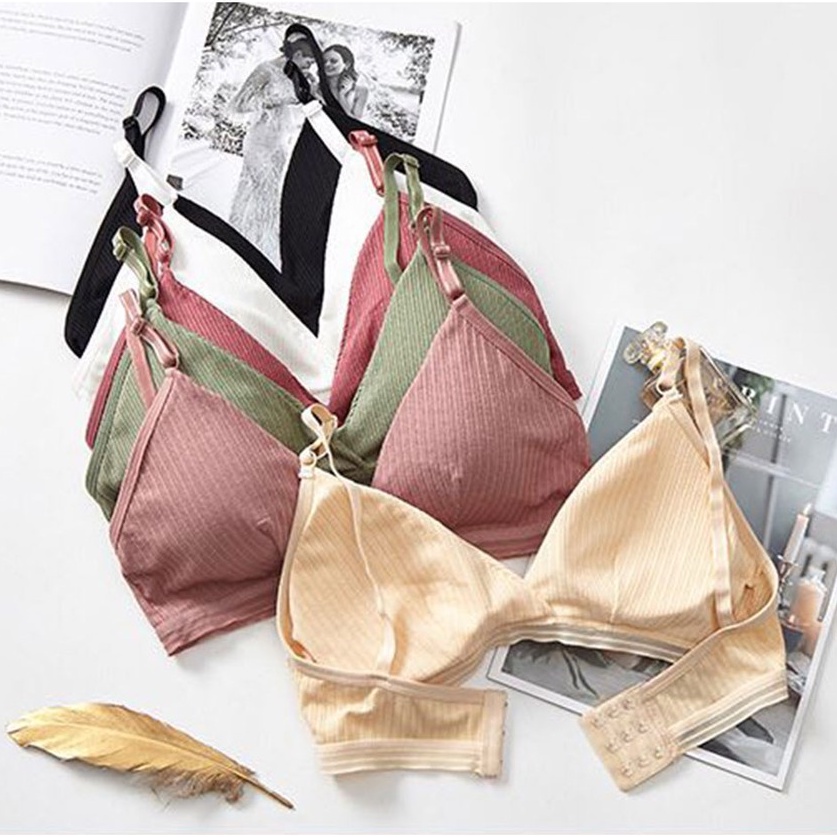 Áo bra len tăm khoá cài nâng ngực - Áo bralette cotton gân tăm mềm không gọng mút mỏng YLY244