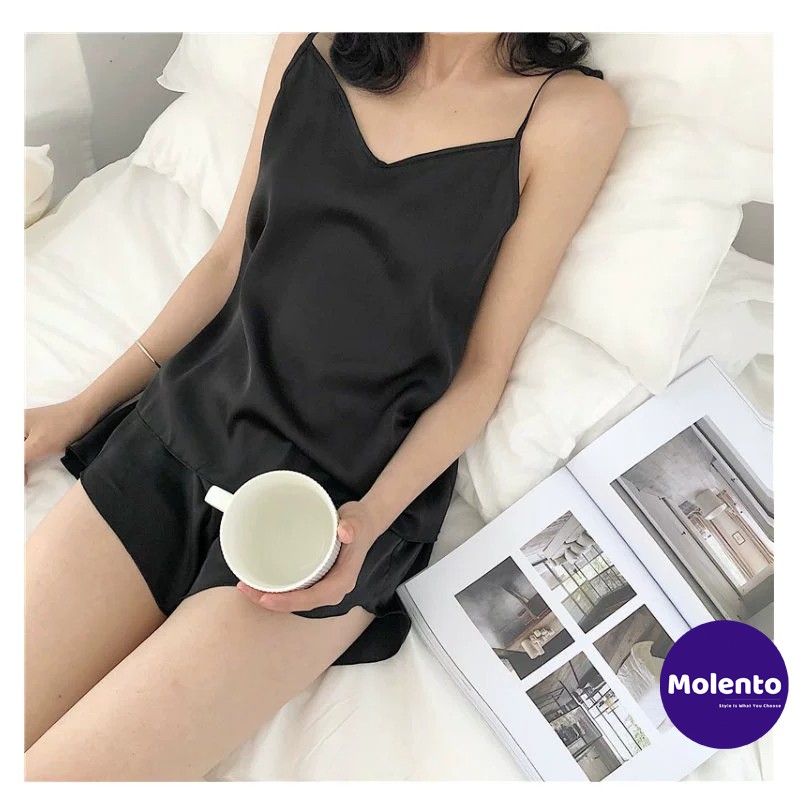 Bộ lụa 2 dây cao cấp, đồ ngủ lụa đùi mặc nhà dây áo tùy chỉnh nhẹ nhàng thoải mái MOLENTO - X36 | BigBuy360 - bigbuy360.vn