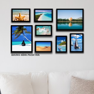 Bộ 8 khung ảnh treo tường tặng Sơ đồ treo khung và đinh treo tranh chuyên dụng Khung hình Phạm Gia PGC27