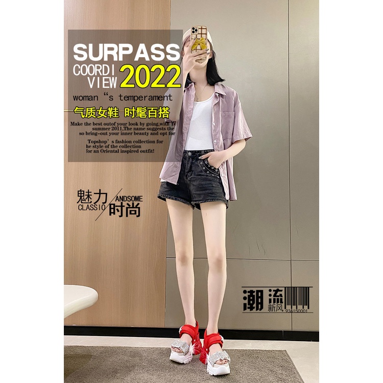 Giày Sandal Thể Thao Đế Dày Quai Dán Đính Đá Phong Cách Thời Trang Mới 2022