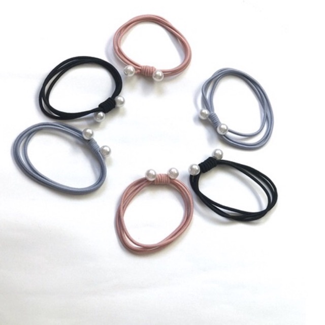 Dây buộc tóc trơn nhiều màu đính hạt trai giả thời trang cho nữ