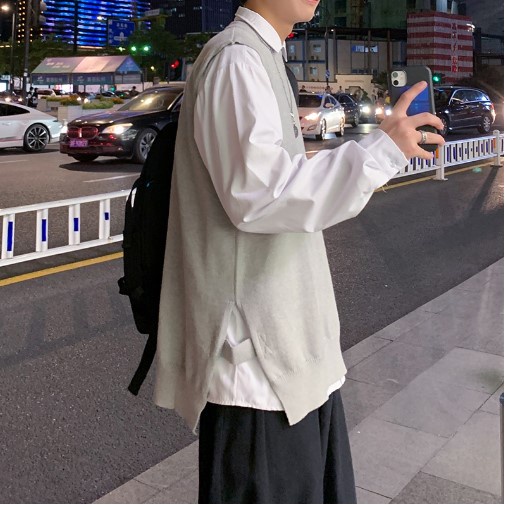 Áo Gile Len Nam Nữ Form Rộng Xẻ Tà Cá Tính, Áo Gile len Dáng Rộng Ulzzang Unisex Hàn Quốc Học Sinh Đi Chơi Đi Học