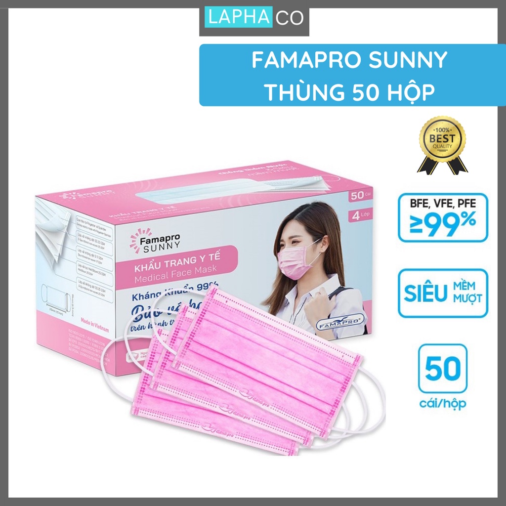 [SUNNY- COMBO 2- HỘP 50 CÁI] Khẩu trang y tế kháng khuẩn 4 lớp Famapro Sunny (50 cái/ hộp)