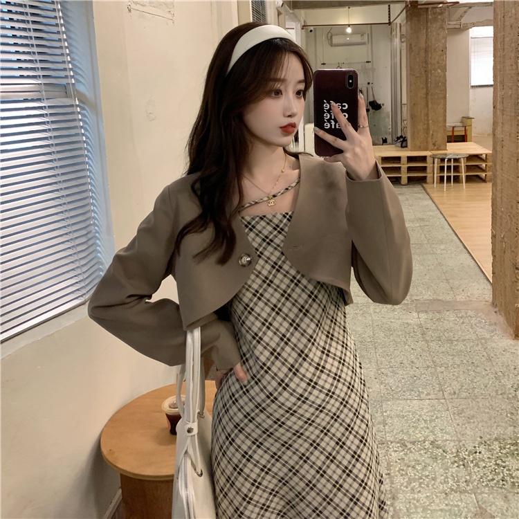 Set Áo Khoác Dài Tay Cổ Bẻ + Chân Váy Ngắn Thời Trang Nữ