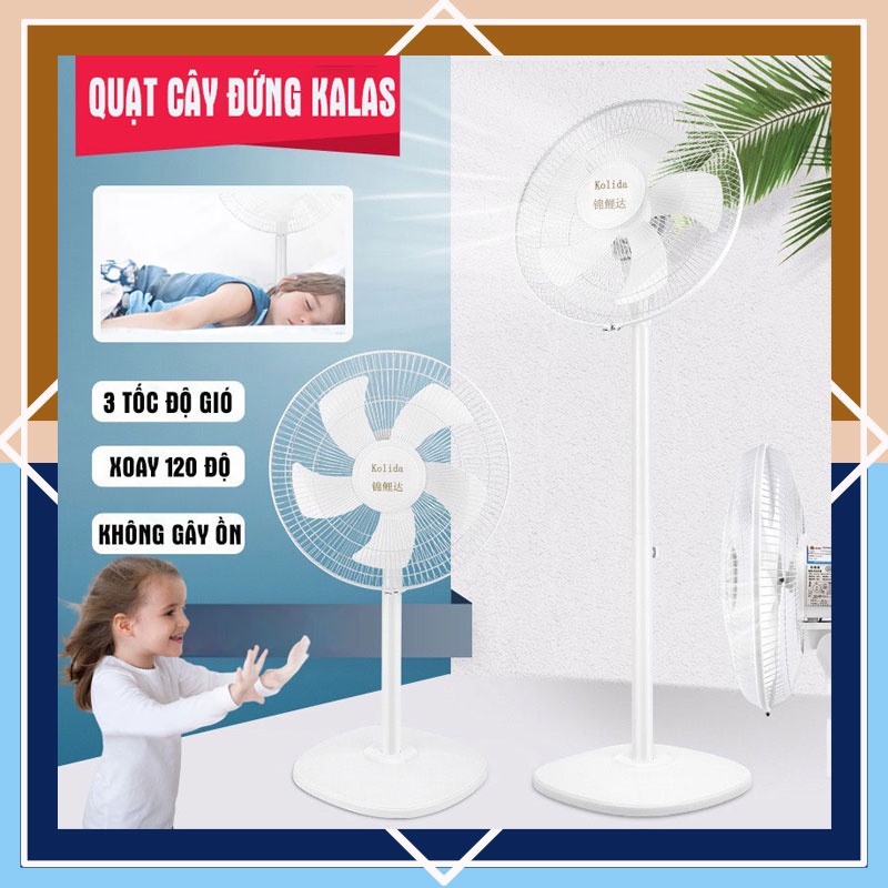 Quạt cây đứng KALAS có điều khiển từ xa quay 120 độ - Quạt 5 cánh, hoạt động êm ái - Bảo Hành 6 Tháng