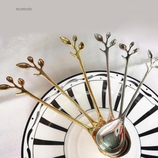 【GRCEKRIN】Kitchen Aluminum Dessert Spoon Branch Leaves Spoon Fork Coffee Spoon Tableware