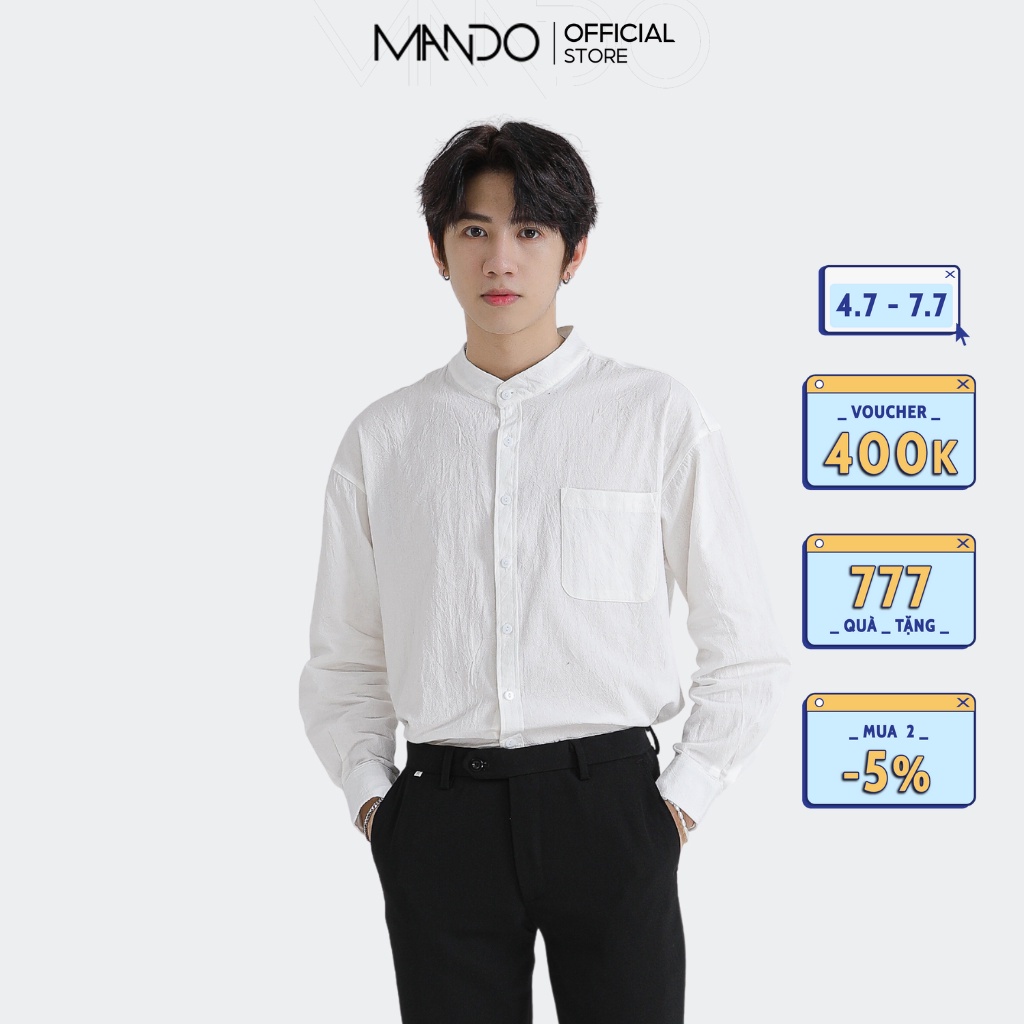Áo Sơ Mi Nam Trơn MANDO Cổ Tàu Form Rộng Vải Đũi Dài Tay Kiểu Dáng Basic Thời Trang Hàn Quốc ACT01 - Hàng mới về