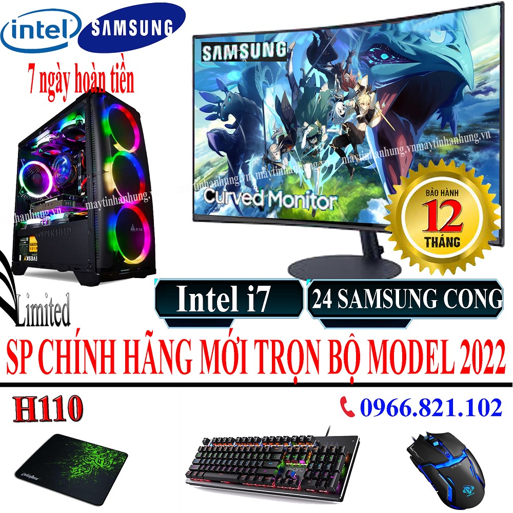 Bộ máy tính chơi game màn 24 inch CONG SAMSUNG chính hãng linh kiện mới đời cao H110 ram chuẩn DDR4 sản phẩm trọn bộ
