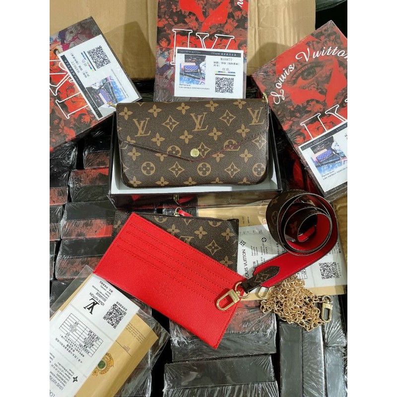 túi xách lv 3 món tặng kèm 2 ví full box đỏ