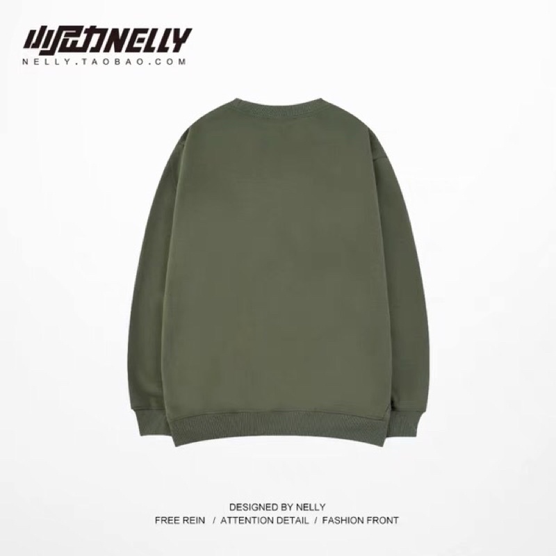 Áo sweater nelly heybig nỉ lót lông sale (có sẵn) army