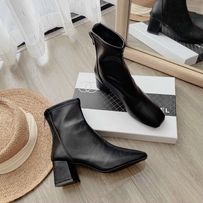 [MUA 1 TẶNG 1]  GIÀY BOOT DA đế vuông dễ phối ĐỒ xinh lắm( tặng vớ+ HÌNH THẬT+ FULL HỘP)