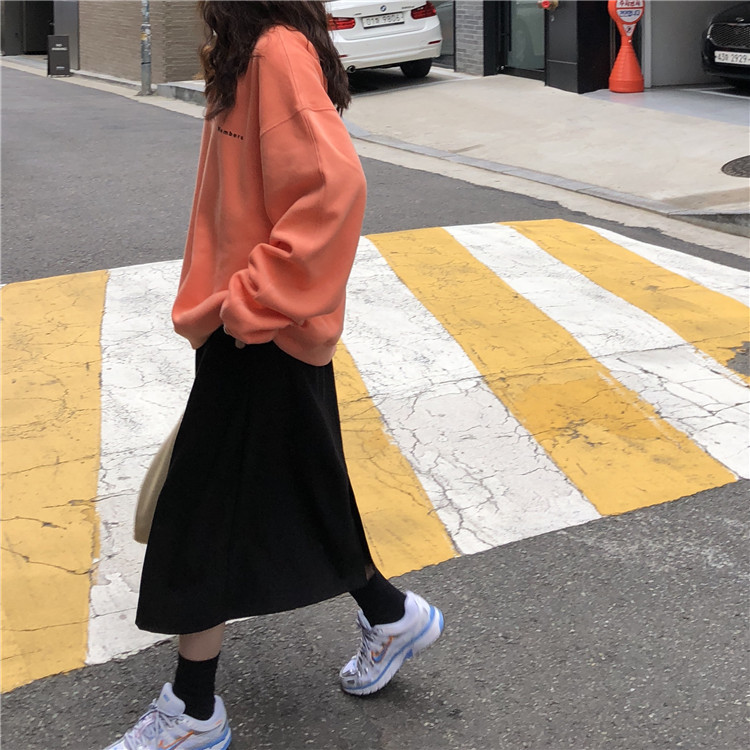 Áo sweater IELGY mỏng cổ tròn màu trơn thêu chữ thời trang cho nữ