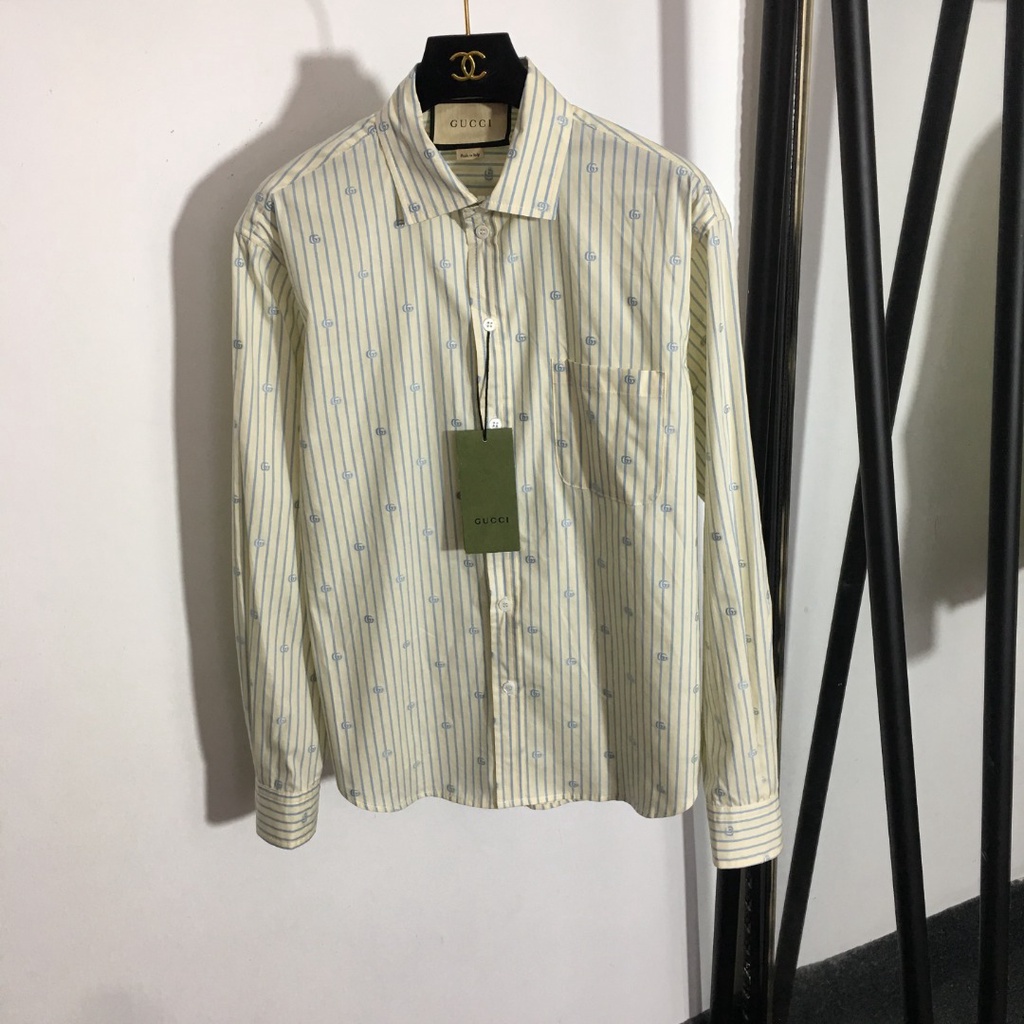 Áo sơ mi nữ dài tay thời trang cao cấp Gucci GG GC thiết kế kẻ sọc thanh lịch, màu sắc trang nhã