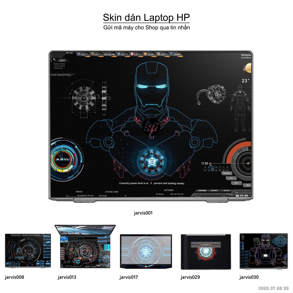 Skin dán Laptop HP in hình Jarvis (inbox mã máy cho Shop)