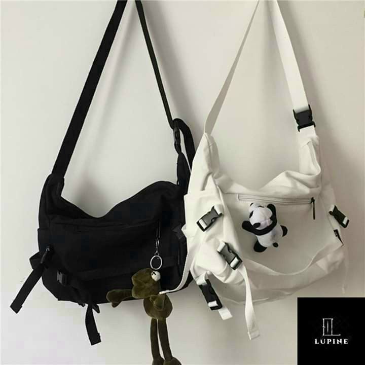 Túi đep chéo- túi đeo vai nam nữ Unisex thời trang 2 màu đen trắng chất vải cavas dày dặn mềm mịn