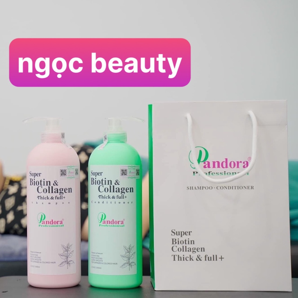 Cặp Dầu Gội Xả Super Biotin Collagen Thick Full Pandora Siêu Phục Hồi Mềm Mượt Hương Nước Hoa 1000ml