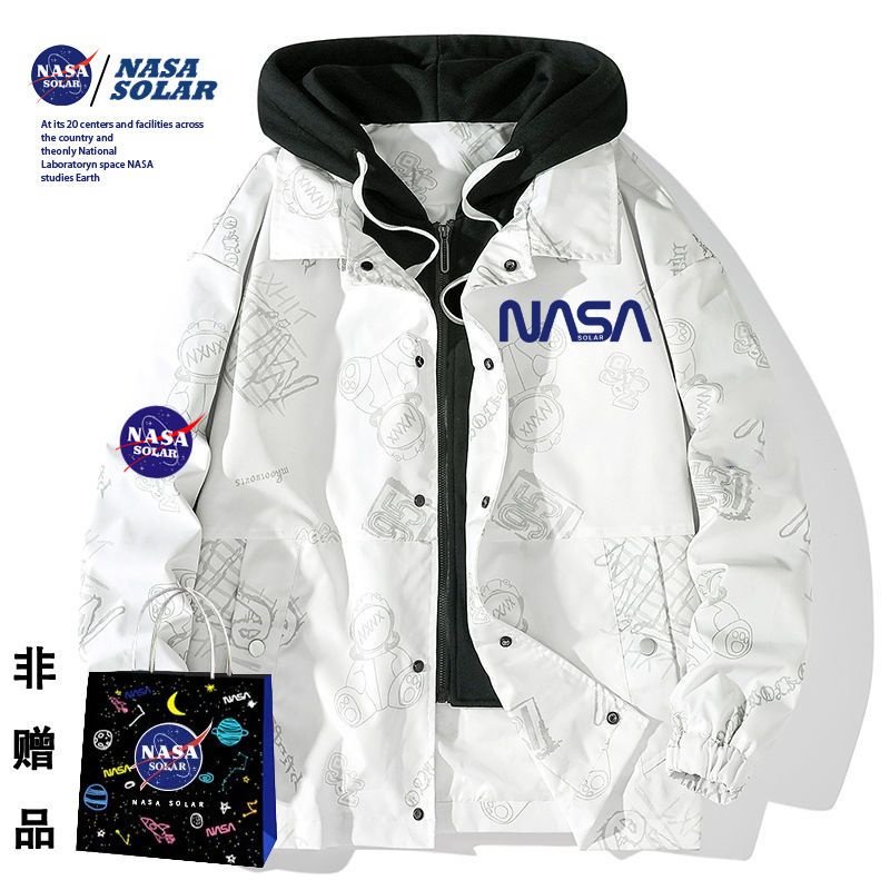 Hàng Có Sẵn Áo Khoác Giả Hai Lớp Có Mũ Trùm Đầu In Hình NASA Thời Trang Thu Đông Mới Dành Cho Nam Nữ Sinh