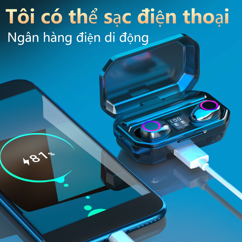 Tai nghe Bluetooth AMOI M12 TWS LED V5.0 9D chống thấm nước chất lượng cao