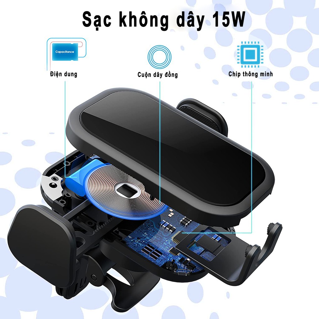 Bộ sạc ô tô không dây không dây, Sạc nhanh 15W / 10W / 7,5W Qi Giá treo tự động kẹp (Đen) | BigBuy360 - bigbuy360.vn