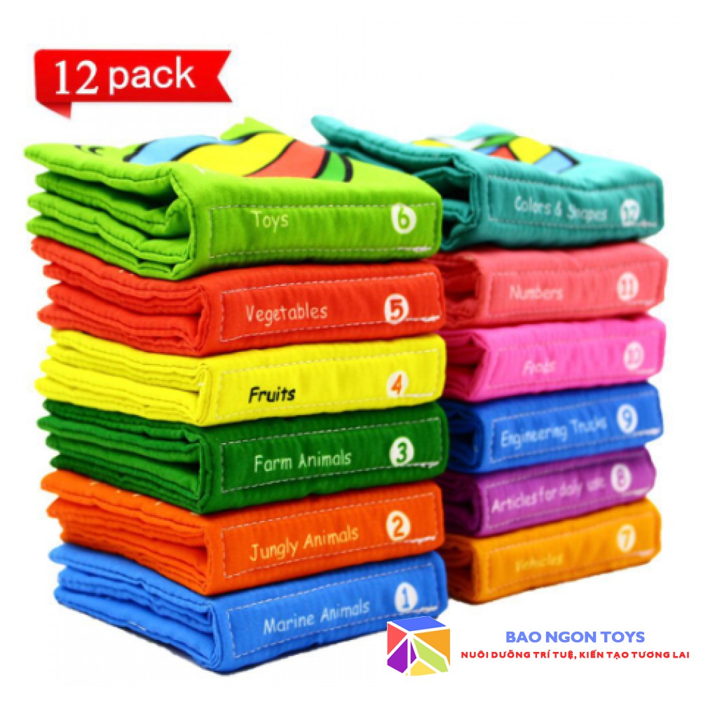 SÁCH VẢI MỀM 12 CHỦ ĐỀ TIẾNG ANH CƠ BẢN CHO BÉ, ĐỒ CHƠI GIÁO DỤC SỚM DÀNH CHO BÉ SƠ SINH - BAO NGON TOYS -SV30
