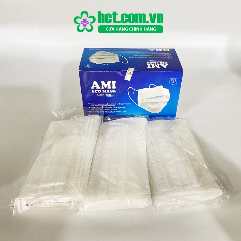 Hộp 50 cái Khẩu trang y tế 4 lớp kháng khuẩn AMI