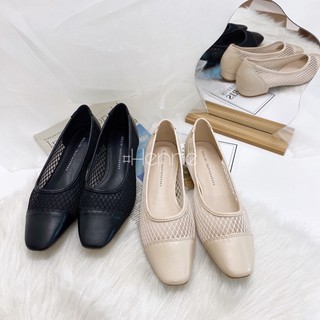 HENNE - Giày bệt nữ ren mũi vuông da mềm