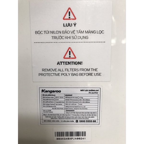 Máy lọc không khí Kangaroo KG40AP - HÀNG ĐÃ QUA SỬ DỤNG
