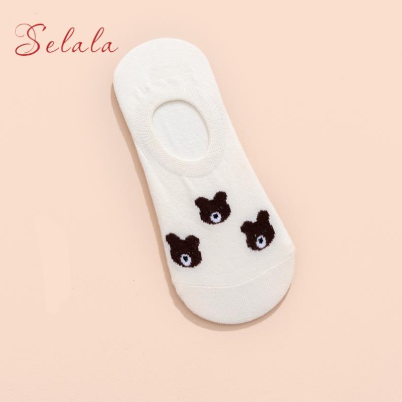COMBO 3 Tất Hài Hình Gấu Selala Cotton Cổ Ngắn Co Giãn Chống Tuột Hình Siêu Xinh