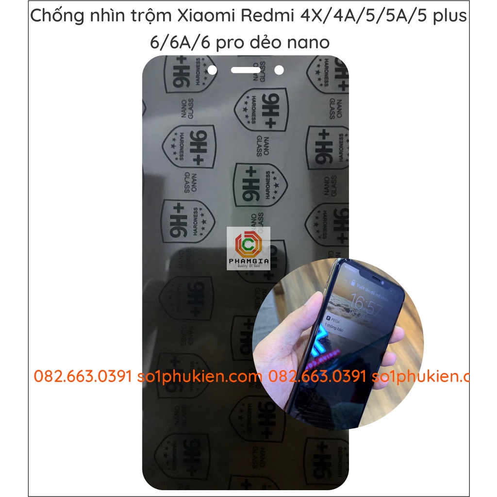 Dán cường lực chống nhìn trộm Xiaomi Redmi 4X / 4A / 5 / 5A / 5 plus / 6 / 6A / 6 pro / 7 / 7A dẻo nano