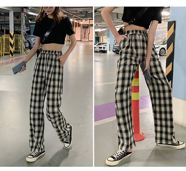 Quần Short Nữ Lưng Cao Ống Rộng Họa Tiết Caro Thời Trang Hè 2021
