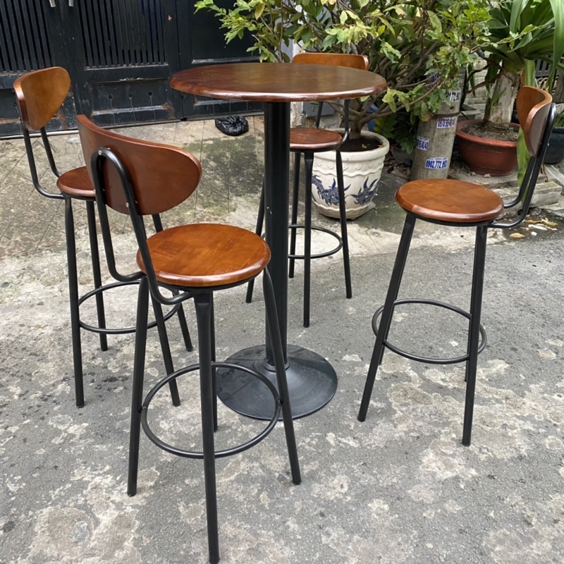 Bộ bàn ghế bar - bàn ghế cafe ngoài trời cao cấp, ghế cao 75cm kiểu Tây