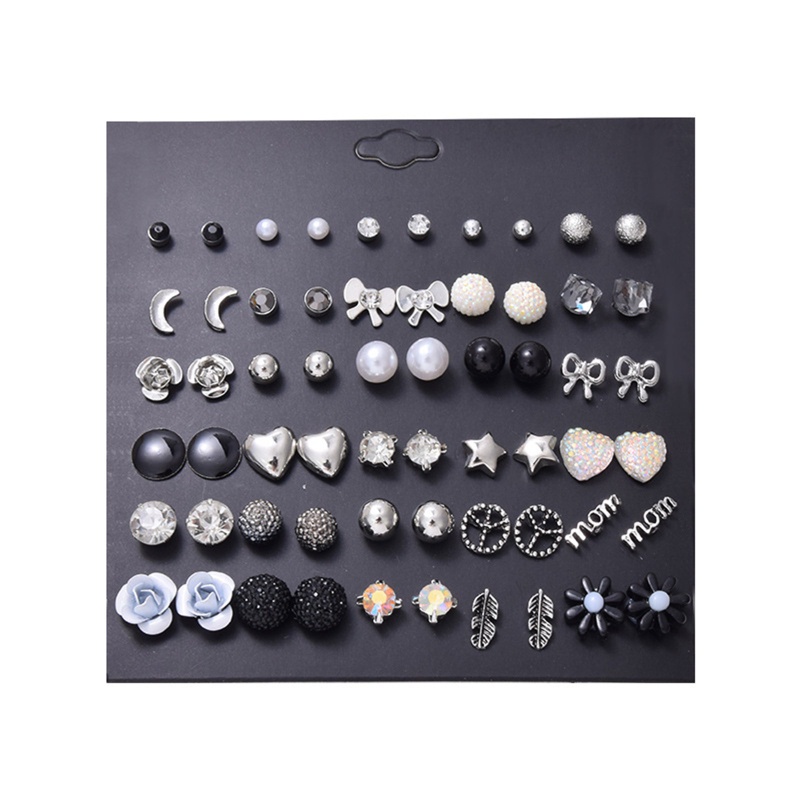 Set 30 Đôi Bông Tai Hình Trái Tim / Mặt Trăng / Trái Tim Nhiều Màu
