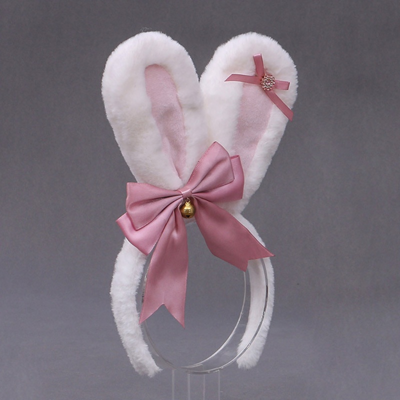 Băng Đô Tai Thỏ Lông Đính Đá Nhân Tạo Phong Cách Lolita