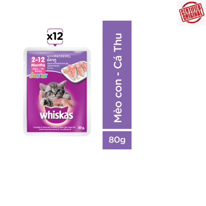 WHISKAS - Thức ăn cho mèo con dạng sốt vị cá thu 80g