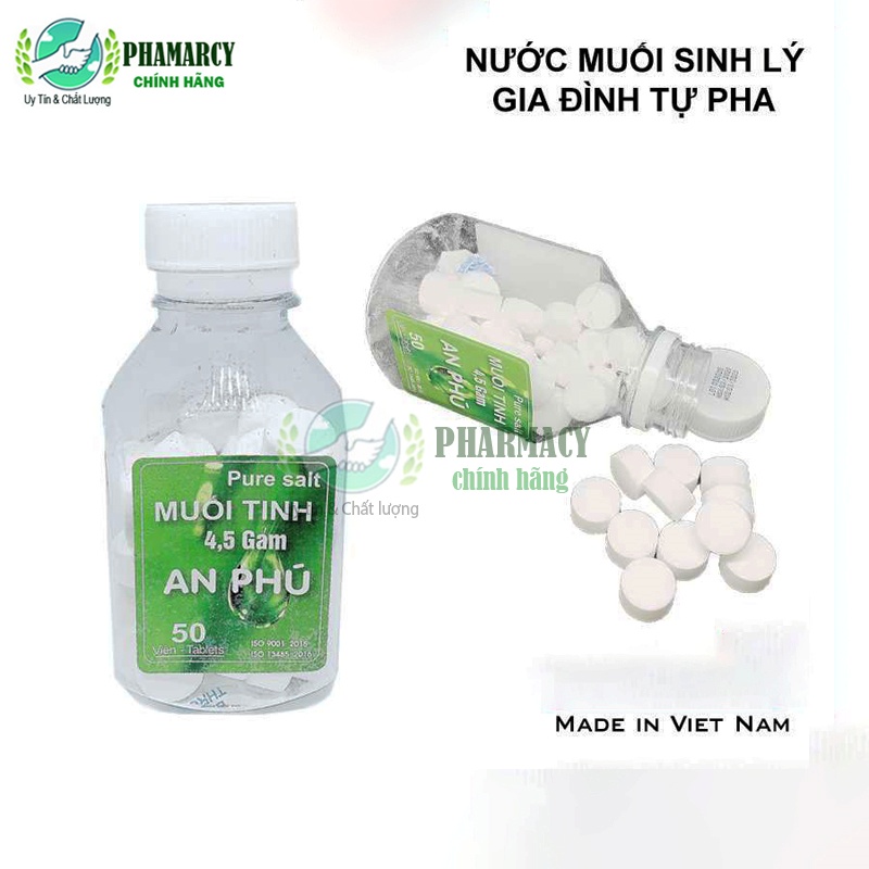 Muối sinh lý Viên muối tinh Nacl 0.9% dạng viên tự pha với nước thành nước muối sinh lý tại gia đình An Phú 50 viên