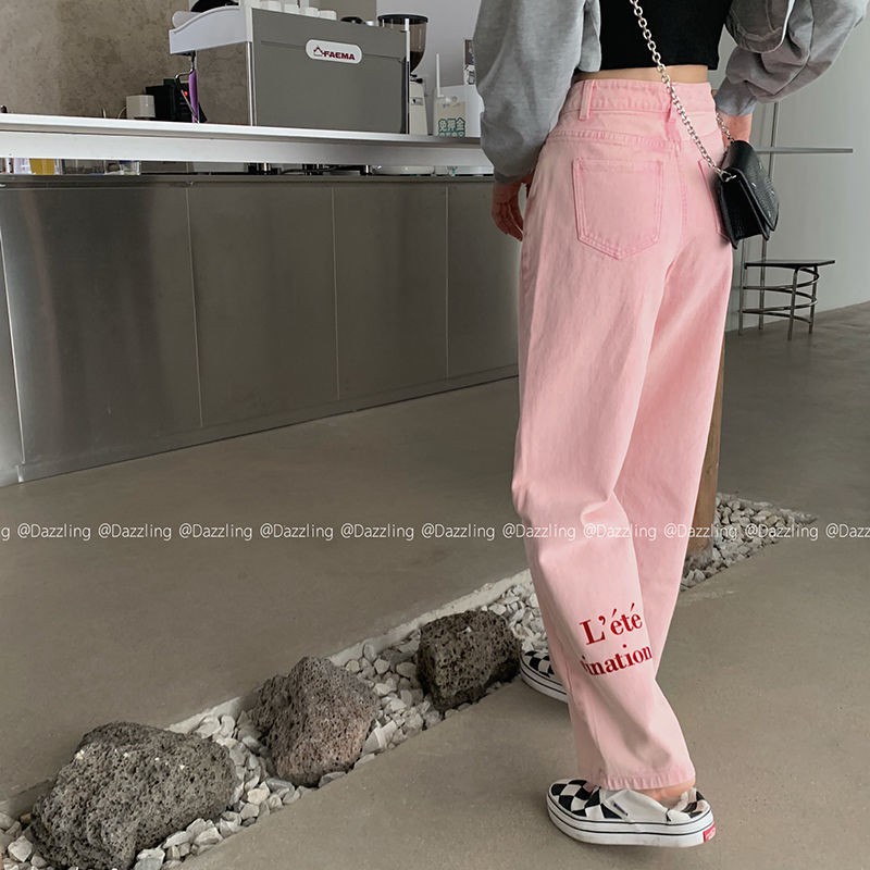 Quần Jeans Nữ Lưng Cao Dáng Rộng Thêu Chữ Thời Trang 2021 | BigBuy360 - bigbuy360.vn