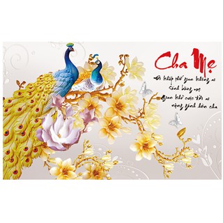 Tranh thêu chữ thập cha mẹ chim công 3D LV3171 [70x47cm] - Chưa thêu