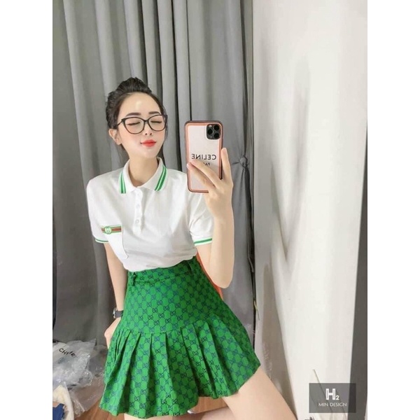 SET ÁO PHÔNG THÊU MIX CHÂN VÁY TENNIS GG SIÊU HOT