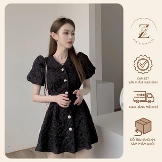 Đầm xốp nữ cổ V Váy đầm cúc hoa thiết kế khoét lưng phong cách Hàn Quốc M5