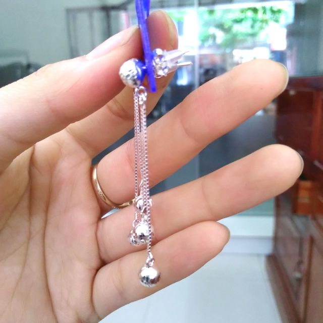 Bông tai bạc Bông tua dua hạt bi bạc ta phay bóng _Van jw