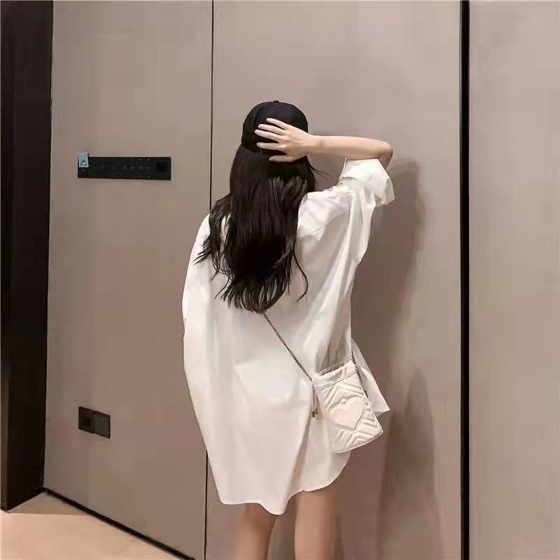 Áo Sơ Mi Tay Dài Dáng Rộng Màu Trắng Thời Trang Cho Nữ