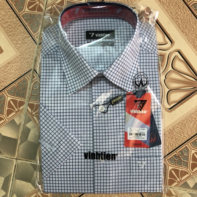 Áo Sơ Mi Nam Cộc Tay Vĩnh Tiến Vạt Ngang Dáng Regular