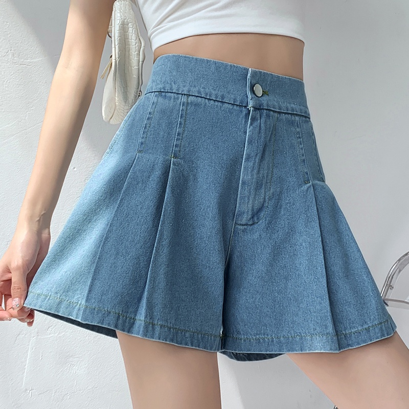 Quần Short Denim Ống Rộng Xếp Ly Sau Lưng Thời Trang Mùa Hè Dành Cho Bé Gái