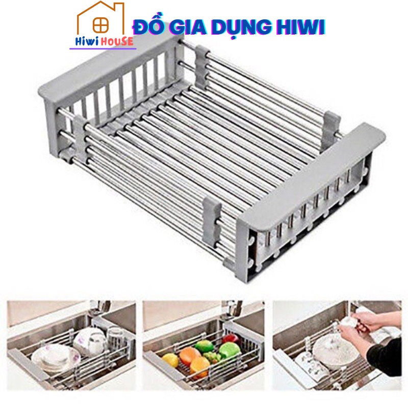 Rổ kéo rút gọn inox bồn rửa bát, rổ INOX 304 đa năng (loại dày)