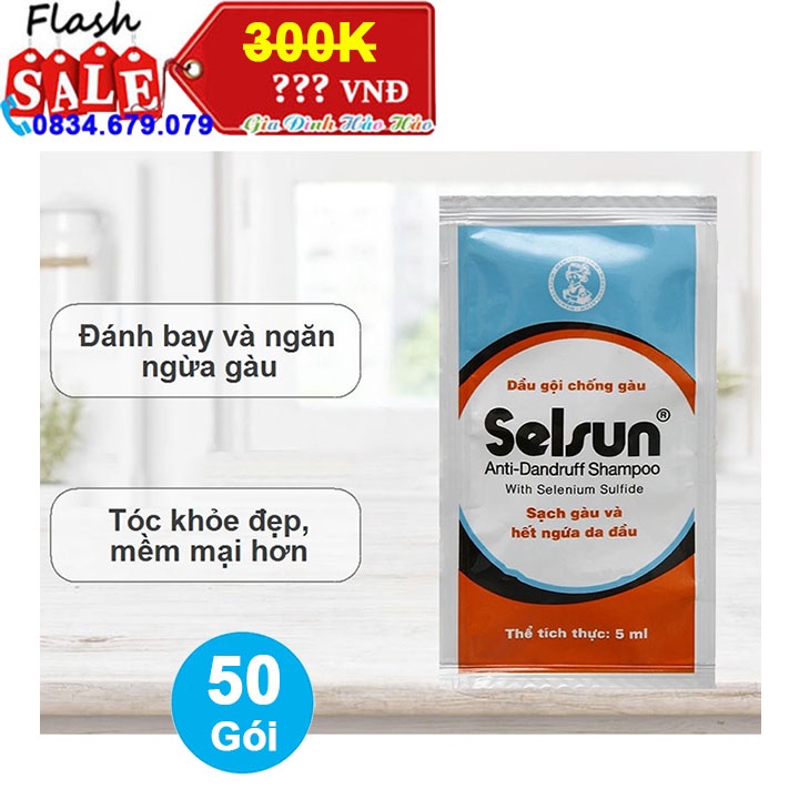 COMBO 50 GÓI DẦU GỘI CHỐNG GÀU SELSUN X 5ML - DATE MỚI - Tặng kèm 5 Khẩu trang Promask N95 5 lớp