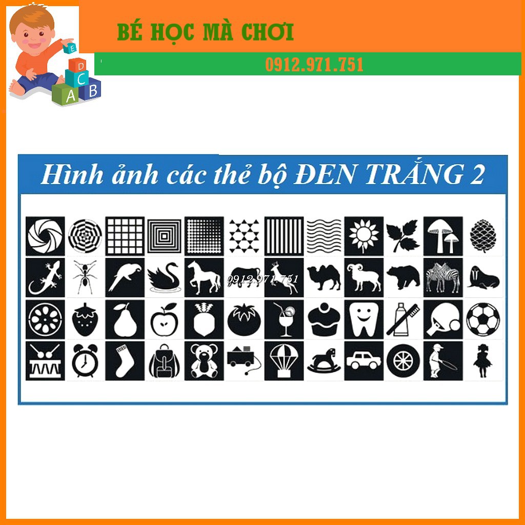 THẺ KÍCH THÍCH THỊ GIÁC cho trẻ sơ sinh dày, chống lóa, bo viền an toàn - 192 hình đen trắng / màu sắc