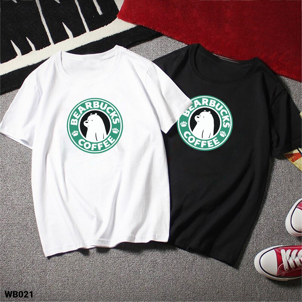 Áo Thun Cotton Ba Con Gấu Bearbucks Unisex Nam Nữ Trắng Đen